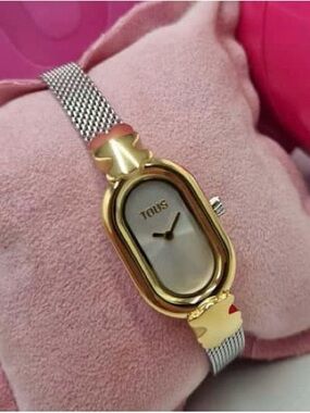 TOUS Gold and Silver Oval Mesh Bracelet Watch